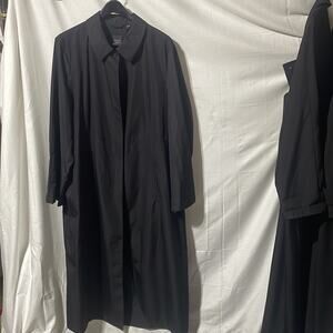 Sanyo 3x black 💯 polyester long rain coat ling back walking pleat euc